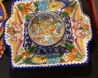 Mexican Talavera Square Serving Dish and Bowl