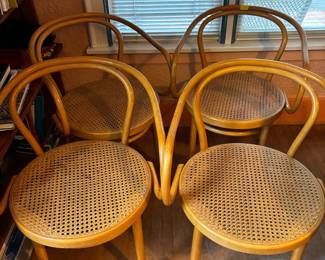 Set of 4 Early 20th Century Bentwood Cane Seat Dining Chairs 
