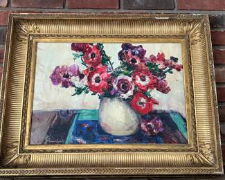 31. Signed Still Life by W. Slansdorlf (?) French 1924 Art (21” x 14.5”) Frame (29” x 23”)