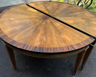48. Pair of Vintage English Inlaid DemiLune Tables w/ Ormolu Detail (60" x 30" x 30") 