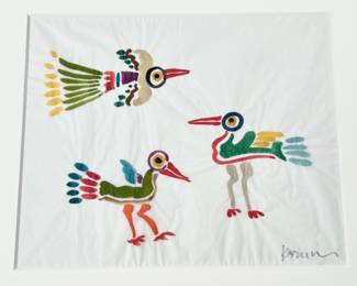 36. Signed Contemporary Watercolor Animal on Tissue Paper by Kazumri NY Art (17” x 14”) Mat (26” x 23”)
(birds)