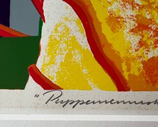 9. Signed Lithograph 1970 “P” 25/50 Art (19.5” x 15.6”) Mat (24” x 27.5”)