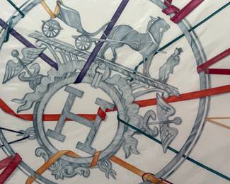 81. Hermes Crest & Colored Ribbon Silk Scarf (33" x 33")