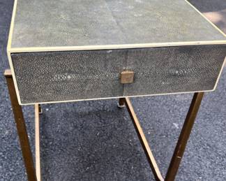 51. Faux Shagreen Accent Table w/ Brass Base (16" x 27" x 25") 
