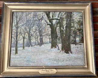 38. Signed Oil on Canvas by Henry Ryan MacGinnis “Winter, Big Trees In The Hermitage Yard” 1908 Art (25.5” x 19.5’) Frame (32” x 26”)