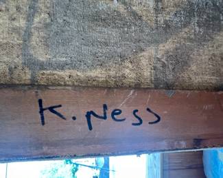 88. Signed Green Abstract by K. Ness (40" x 50")