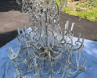 42. 1950's Italian 3 Tiered 24 Candle Crystal Chandelier (39" x 38") (Rewired) 