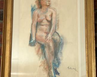 26. Signed Soviet Realism Pastel Sketch 1950’s Art (14” x 22”) Frame (21.5” x 21.5”)
