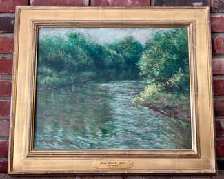 37. Signed Oil on Canvas by Henry Ryan MacGinnis “The Brook” 1899 Art (19.5” x 15.5”) Frame (27” x 23”)
