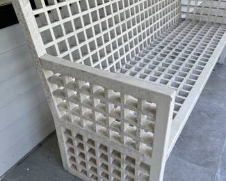 73. Contemporary White Outdoor Bench in the Style of Robert Mallet-Stevens (72" x 25" x 40") 