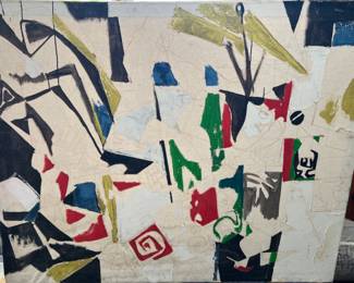 88. Signed Green Abstract by K. Ness (40" x 50")