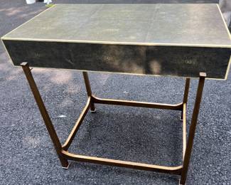 51. Faux Shagreen Accent Table w/ Brass Base (16" x 27" x 25") 