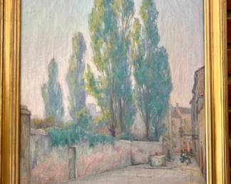 23. Signed Oil on Canvas by Carl W. Brandien of Venice 1921, in Finished Corned Gold Leaf Frame; Art (15.5” x 18.5”) Frame (19.5” X 23”)