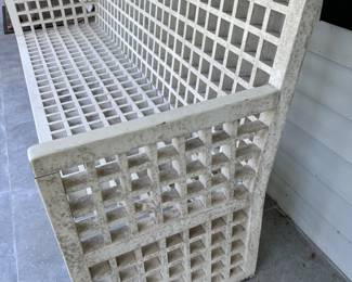 73. Contemporary White Outdoor Bench in the Style of Robert Mallet-Stevens (72" x 25" x 40") 