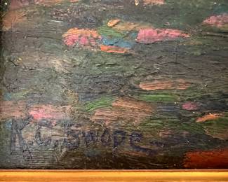 6. Signed Oil on Board by K.C. Swope, in Finished Corner Gold Leaf Frame, Registered at Smithsonian as Important Work Before 1928 Art; (14” x 23.5”) Frame (20” x 30”)