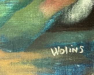 87. Signed Oil on Canvas by Joseph Wolins "War Refugees Exodus" (36" x 28")