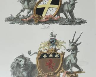 39. Pair of Framed Prints of English Crests Bradford and Marlborough Art (10" x 13") Frame (18" x 21")