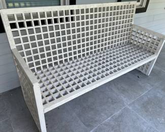 73. Contemporary White Outdoor Bench in the Style of Robert Mallet-Stevens (72" x 25" x 40") 