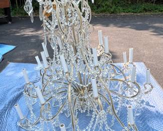 42. 1950's Italian 3 Tiered 24 Candle Crystal Chandelier (39" x 38") (Rewired) 