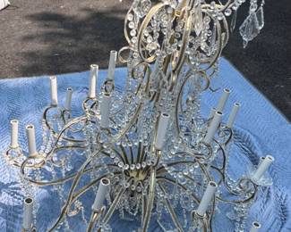 42. 1950's Italian 3 Tiered 24 Candle Crystal Chandelier (39" x 38") (Rewired) 