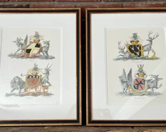 39. Pair of Framed Prints of English Crests Bradford and Marlborough Art (10" x 13") Frame (18" x 21")