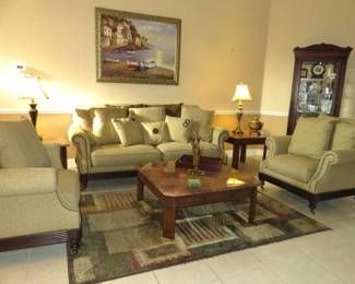 3 Piece Seagrass Wheat Upholstery Sofa Armchair Set