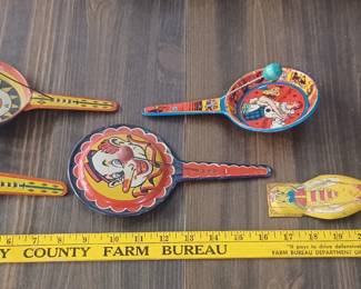 old noisemakers, clicker tin litho halloween new years party etc