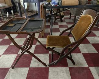 Antique military furniture folding campaign desk w folding chair.  Similar pieces were used by officers in the Civil War, Indian Wars, Spanish American War, World War I, ww1