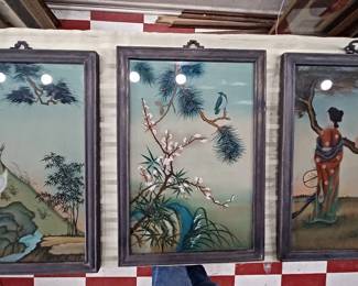 old oriental reverse painted glass pictures