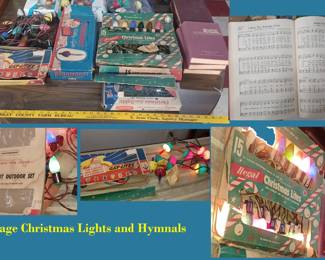 Vintage Christmas lights incl bubble lights, more decorations