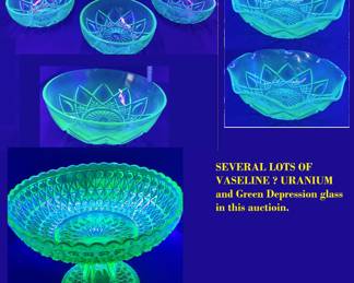 several lots of uranium and green depression glass in this sale