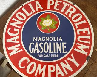 Double sided large 30 inches Magnolia GASOLINE sign, hard to find. 