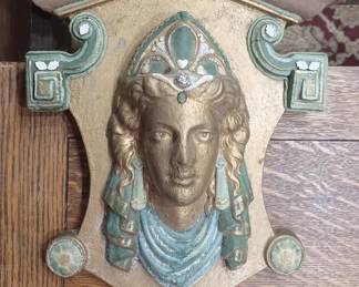 Large carved wooden head, very old. Perhaps off of an enormous piece of furniture like some carved by John Jelliff or other 19th century furniture makers