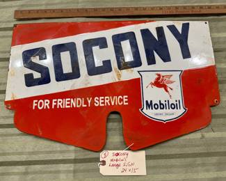 Socony Mobiloil 24 inch porcelain sign w Mobil red pegasus winged horse. 