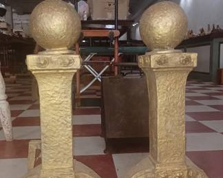 huge antique fireplace andirons castle style