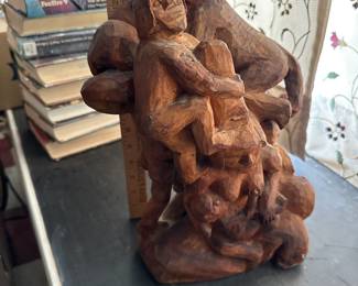 Strange Juan De La Saavedra wooden sculpture.  South american artist famous for his unusual artistry.  