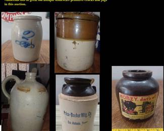 Antique stonware crocks jars jugs Meyer, Byrd,  McDade,  Austin Westbank, Texas pottery, Red Wing, more