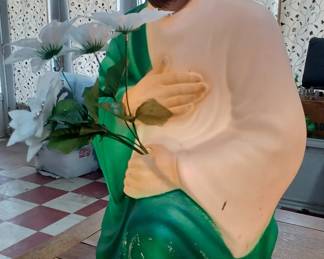 Some think this is Joseph from a Nativity Scene but we think it is probably an Easter decoration with Jesus praying in the garden large injection mold / blow mold light up yard art decoration.  No maker mark, maybe made by Empire not sure. 