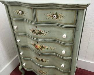 old painted serpentine high boy chest of drawers