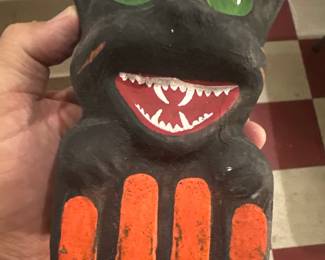 papier mache black cat Halloween candy basket