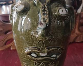 Randy Tobias very large face whiskey jug folk pottery