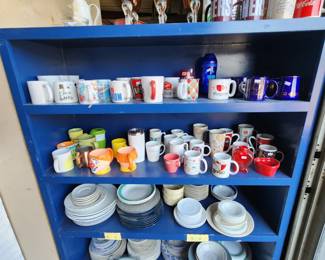 Dishes and mugs 3 for $1 on the bowls and plates on bottom 2 levels
Mugs on top 2 levels $1-$2 each