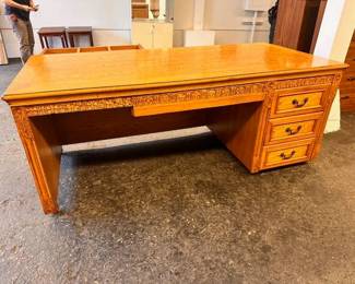 $800 Walnut large office desk, 3 draw + pullout 78.5 x 37 x 31.5