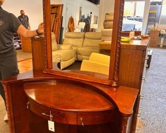 $900 Mahogany dresser, vanity table 47 x 17.5 x 30.5 (mirror add 39” h)