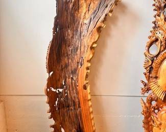 $2,000 pair wood carving- fish motif 28 x 9 x 75