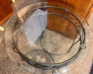 $100 glass top round metal table 21.5 round 19.75 high