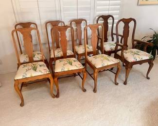 $250 TOTAL. Maple dining chairs, silk upholstery 6+2
