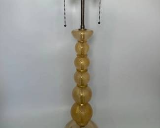 $350 Vintage Italy Murano Glass 24k Gold Speckled Bubble 27" H Table Lamp
