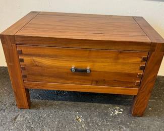$190 Wooden side draw, leather/metal handle 25.5 x 15.5 x 16