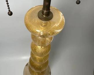 $350 Vintage Italy Murano Glass 24k Gold Speckled Bubble 27" H Table Lamp
